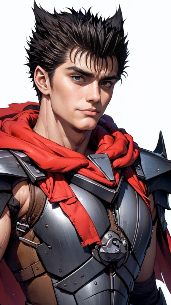 guts、Upper Body、Shy laugh、forest、Masterpiece、Highest quality、Jet Black Armor、Red Cape、male