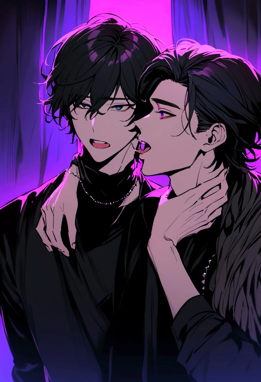 
I want a man wearing a black scarf that reaches his jaw and the end of his mouth, black hair that reaches his neck, and wearing a black shirt, and he turns to the right, and I want his style.