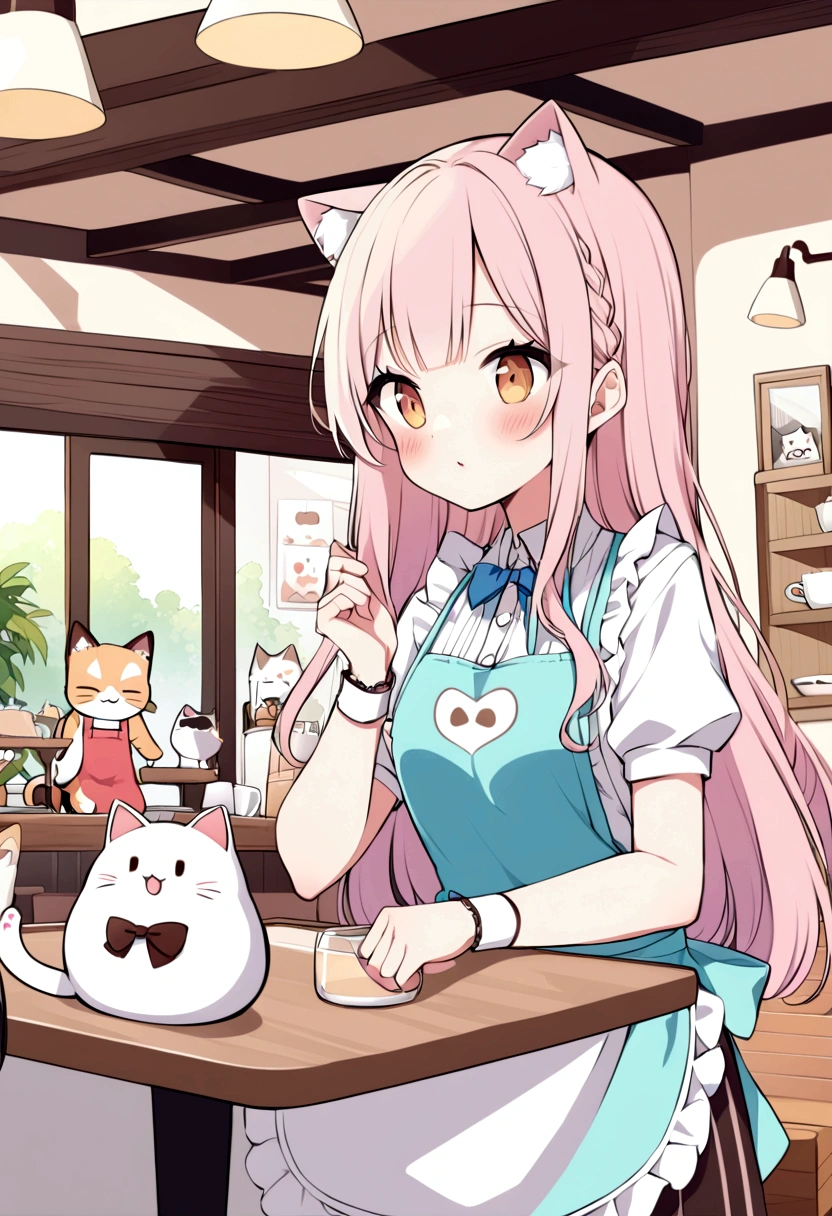 An illustration、Cat Cafe、Cute clerk、apron