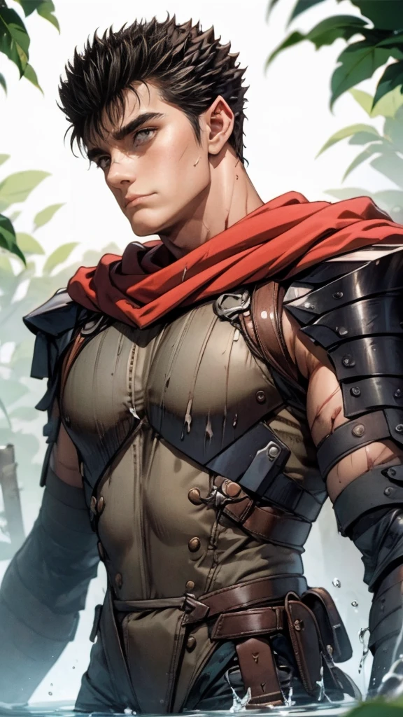 guts、Upper Body、anger、forest、Masterpiece、Highest quality、solo、Jet Black Armor、Red Cape、male、Bathing in blood