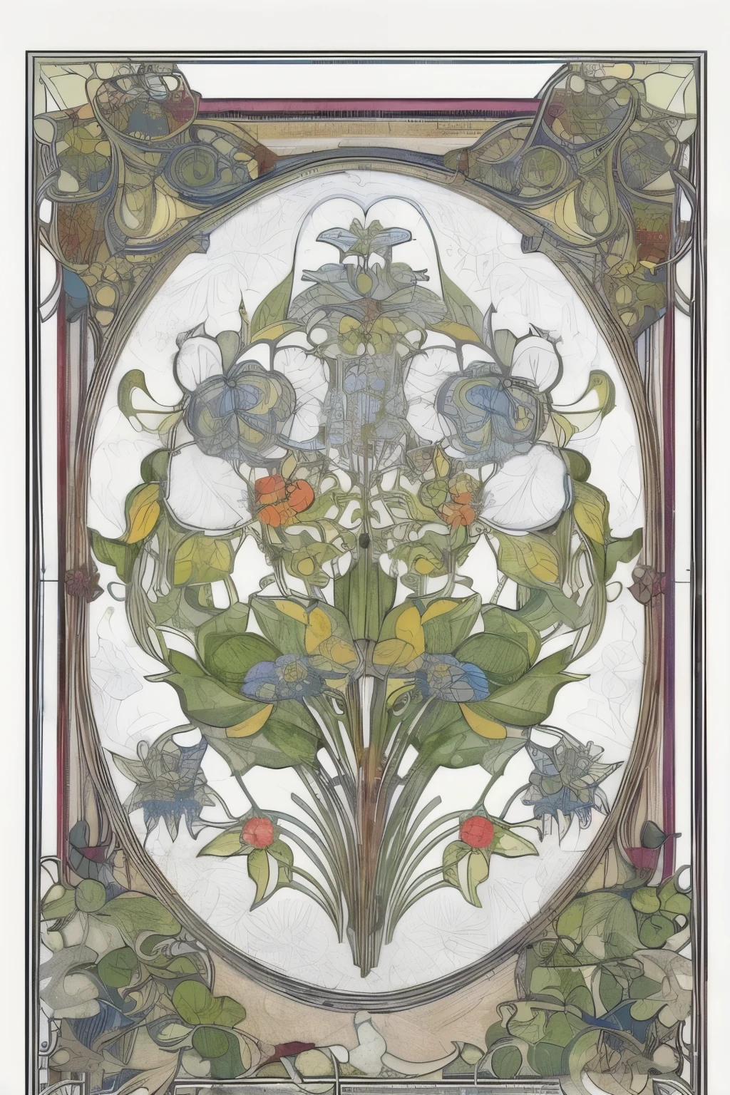 Flower Painting, Floral frame, Decorative panel, Abstract Art of Alphonse Mucha, sketchfab, 色や影のないLine artやシーン. (masterpiece, Better Quality, High resolution: 1.4), be familiar with, Intricate details, 4K, Color Splash, Line art, Fibonacci, 