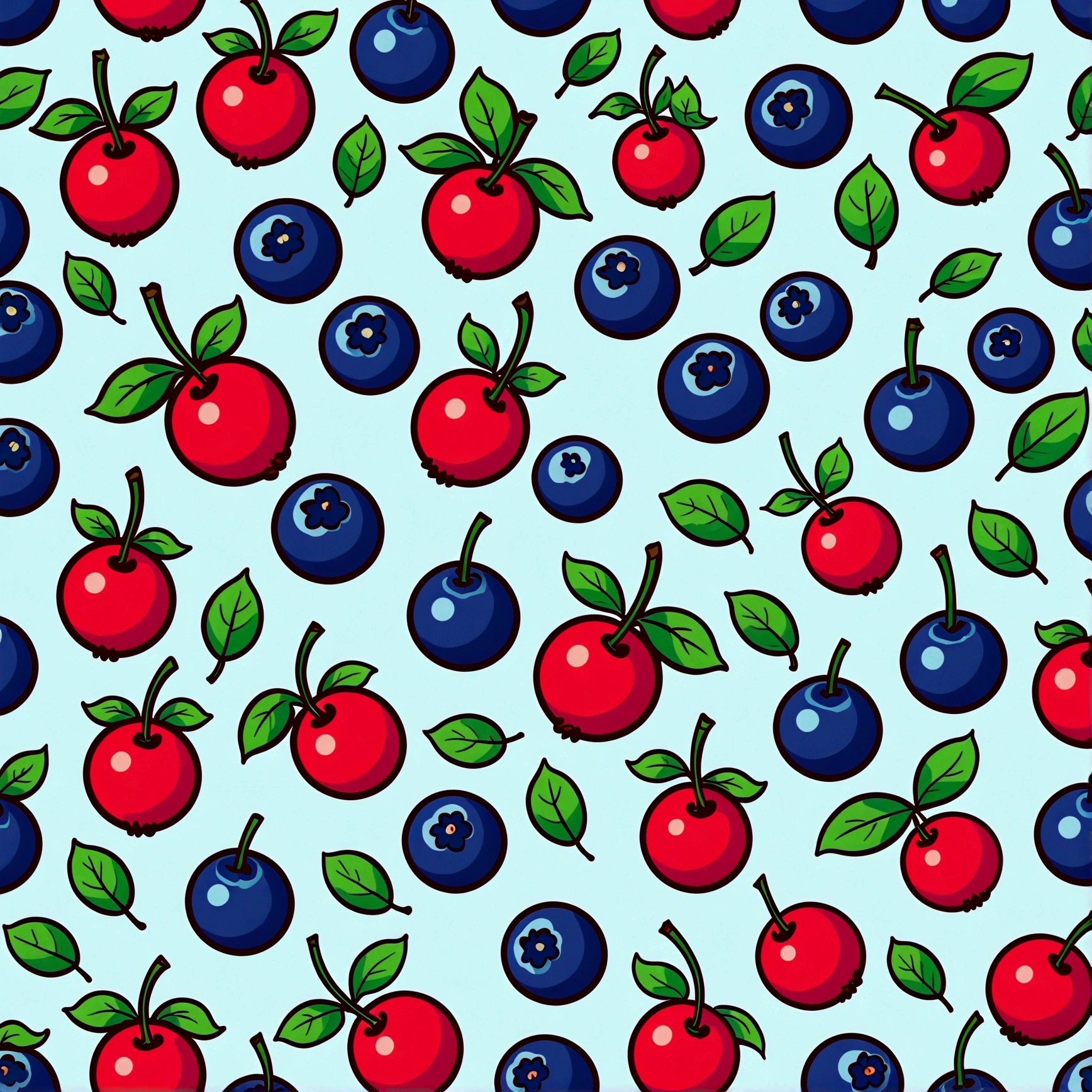repeating pattern , flat, 2d illustration,digital print, flat background, empty space, vector, art station, digital print, highly detailed clean,Blueberry and wild cherry plum,hand drwan seamless pattern--tile--v 5