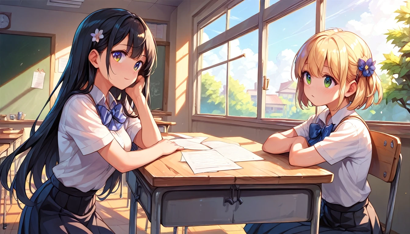 ((2girls:1.3)), ((moe style:1.3)), battleship deck, classroom, ((perfect face)), ((extremely cute:1.3)), ((masterpiece:1.3)), ((8k)), ((best quality:1.3)), ((beautiful)), ((extremely detailed:1.3)) , ((absurdres)), AddXL, ((score_9:1.3)), ((score_8_up:1.3)), ((score_7_up:1.3))