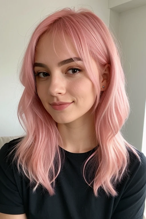 araffed woman with cabelo rosa and a black cat on a couch, short cabelo rosa, cabelo rosa, cute girl with short cabelo rosa, with cabelo rosa, cabelo rosa, cabelo liso rosa, cabelo rosado e ralo, light cabelo rosa, flowing cabelo rosa, cabelo pastel, bubblegum hair, light cabelo rosa with pink flames, cabelo colorido, Cabelo tingido
