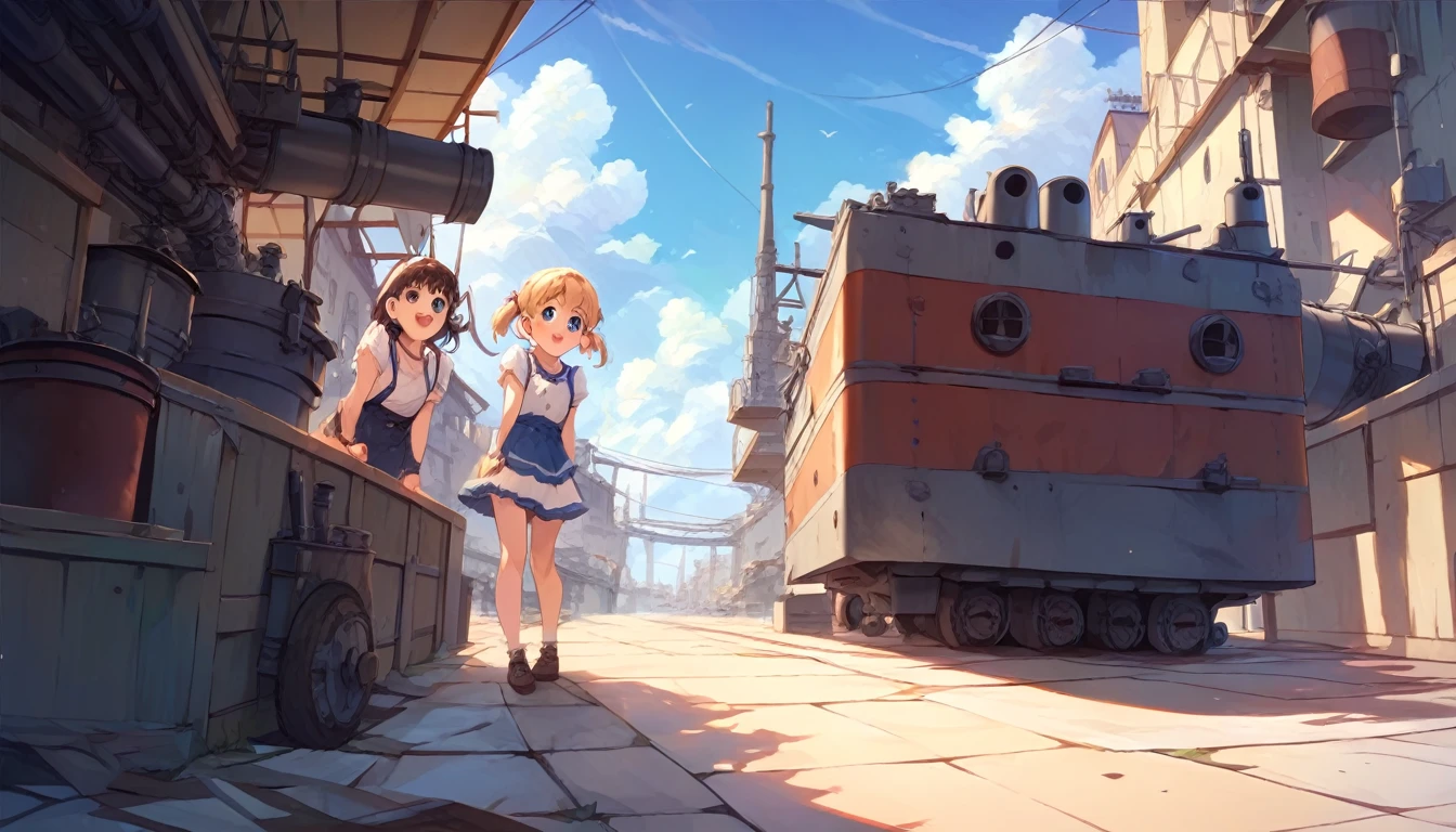 ((2girls:1.3)), ((moe style:1.3)), battleship deck, cannons, ((perfect face)), ((extremely cute:1.3)), ((masterpiece:1.3)), ((8k)), ((best quality:1.3)), ((beautiful)), ((extremely detailed:1.3)) , ((absurdres)), AddXL, ((score_9:1.3)), ((score_8_up:1.3)), ((score_7_up:1.3))