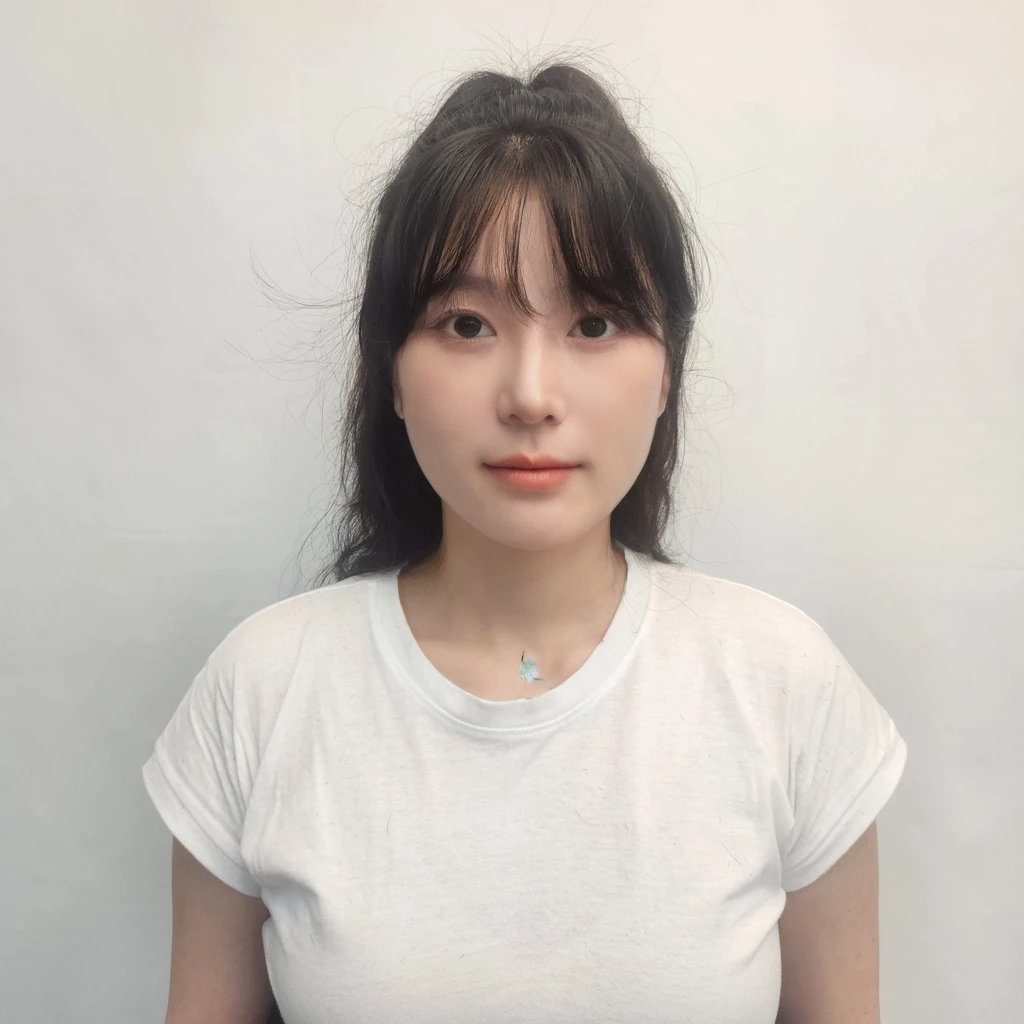 Best Quality, 8k, Masterpiece, (Portrait: 1.3), (photo realistic:1.4), (hyper realistic:1.4), Sharp Focus, looking at viewer, (smoother lighting:1.1), (increase cinematic lighting quality:0.9), realistic lighting, backlighting, light on face, ray trace, (brightening light:1.2), (Increase quality:1.4), sharp detail, (best quality real texture skin:1.4), finely detailed eyes, black_eyes, finely detailed face, 25 year old Korean woman