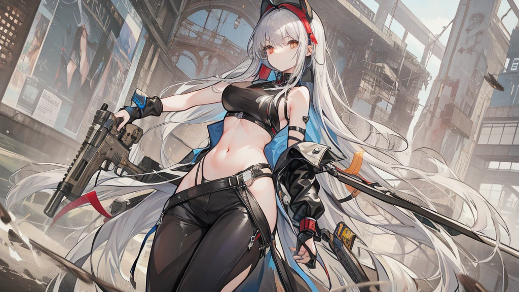 NSFM1.9. Showing Off Her 、naked、Show me that place、Touch there with your left hand、
One girl, top quality、masterpiece、Arc Records characters、Ariel、Wearing black pants、I can see her thighs、The belly button is visible、Wearing a black leather jacket、One Girl、Blue Hair、long hair、He has a gun in his right hand、