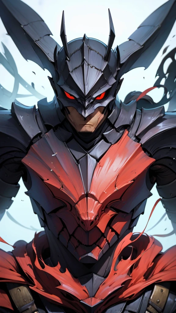 guts、Upper Body、anger、forest、Masterpiece、Highest quality、solo、Jet Black Armor、Red Cape、male、Back view