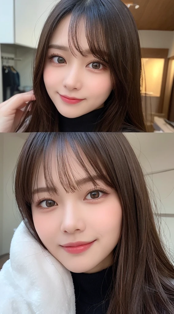 Tabletop, Highest quality, shape, Very detailed, finely, High resolution, 8K壁紙完璧なダイナミックな構shape, Beautiful and detailed, Winter clothes,Medium Hair, Small breasts, Natural color lip, Random sexy poses,smile,Metropolis、20-year-old girl、Midnight、くDetailed face、Perfect and beautiful face,Big eyes、RAW Photos、spread your arms and legs wide、Express your best feelings with your whole body、Beautiful and detailed、Small face、Beautiful Duplex、Slim face and figure、 (Get closer to the face, Make your face bigger, Face Focus:1.0), break, (masterpiece, Highest quality, Very detailed, Detailed face, 8K)、Actual Photos、Perfect and beautiful face、Blur the background、 (Get closer to the face, Make your face bigger, Face Focus:1.0), break, (masterpiece, Highest quality, Very detailed, Detailed face, 8K)、Actual Photos、Perfect and beautiful face、Blur the background、smile
