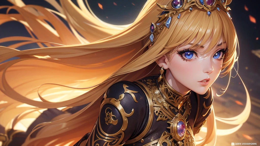 1girl, anime style, beautiful detailed eyes, beautiful detailed lips, extremely detailed face, long eyelashes, beautiful intricate hair, elegant pose, gorgeous detailed dress, Honor of kings video game, dynamic action scene, cinematic lighting, dramatic shadows, vibrant colors, digital art, hyperrealistic, 8k, highest quality, masterpiece