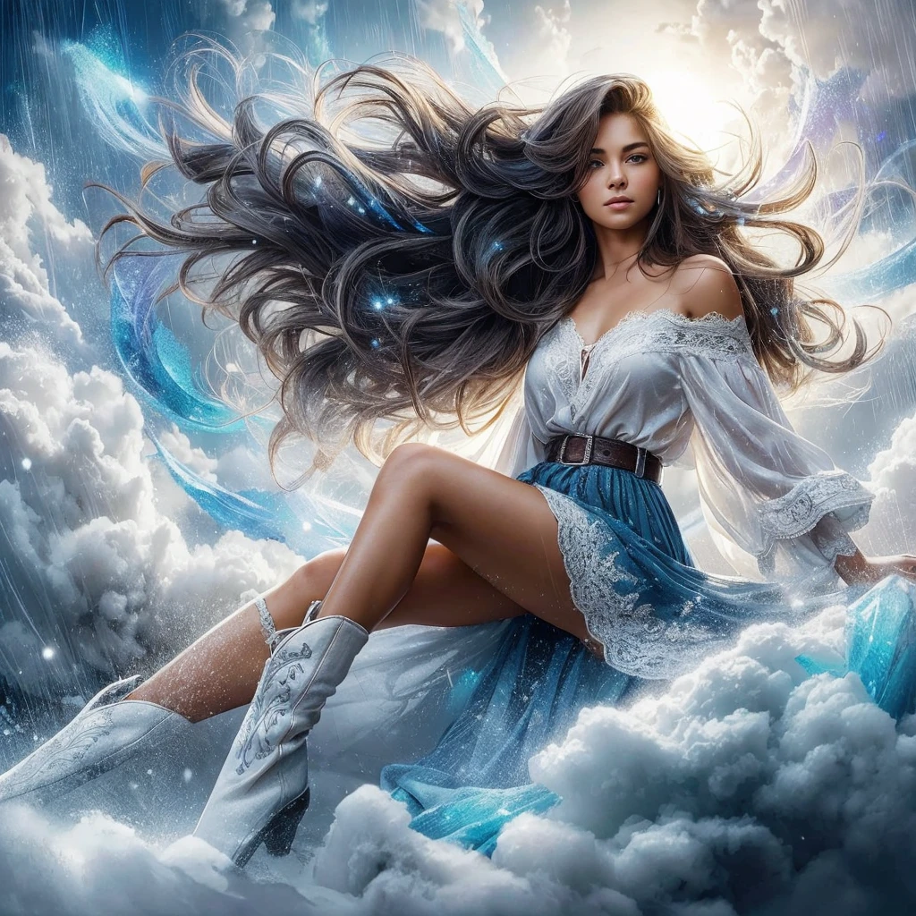 (Ultra Realistic), (Illustration), (Increased Resolution), (8K), (Extremely Detailed), (Best Illustration), (Beautiful and Detailed Eyes), (Best Quality), (Ultra Detailed), (Masterpiece ), ( wallpaper), (detailed face), solo, 1 girl, looking at viewer, fine details, detailed face, in the dark, deep shadows, low key, pureerosfaceace_v1, gobsmacked, long curly hair, brown shawl curls in hair , 46 points oblique bangs, hot attire, cowboy shot