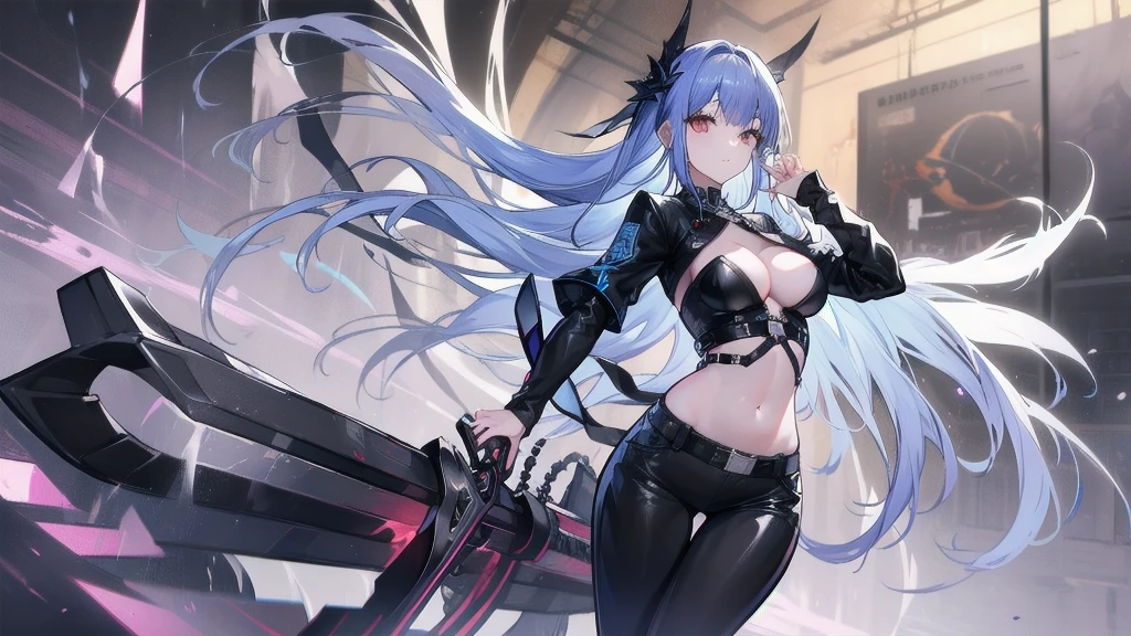 NSFM1.9. Showing Off Her 、naked、Show me that place、Touch there with your left hand、
One girl, top quality、masterpiece、Arc Records characters、Ariel、Wearing black pants、I can see her thighs、The belly button is visible、Wearing a black leather jacket、One Girl、Blue Hair、long hair、Holding a sword in his right hand、