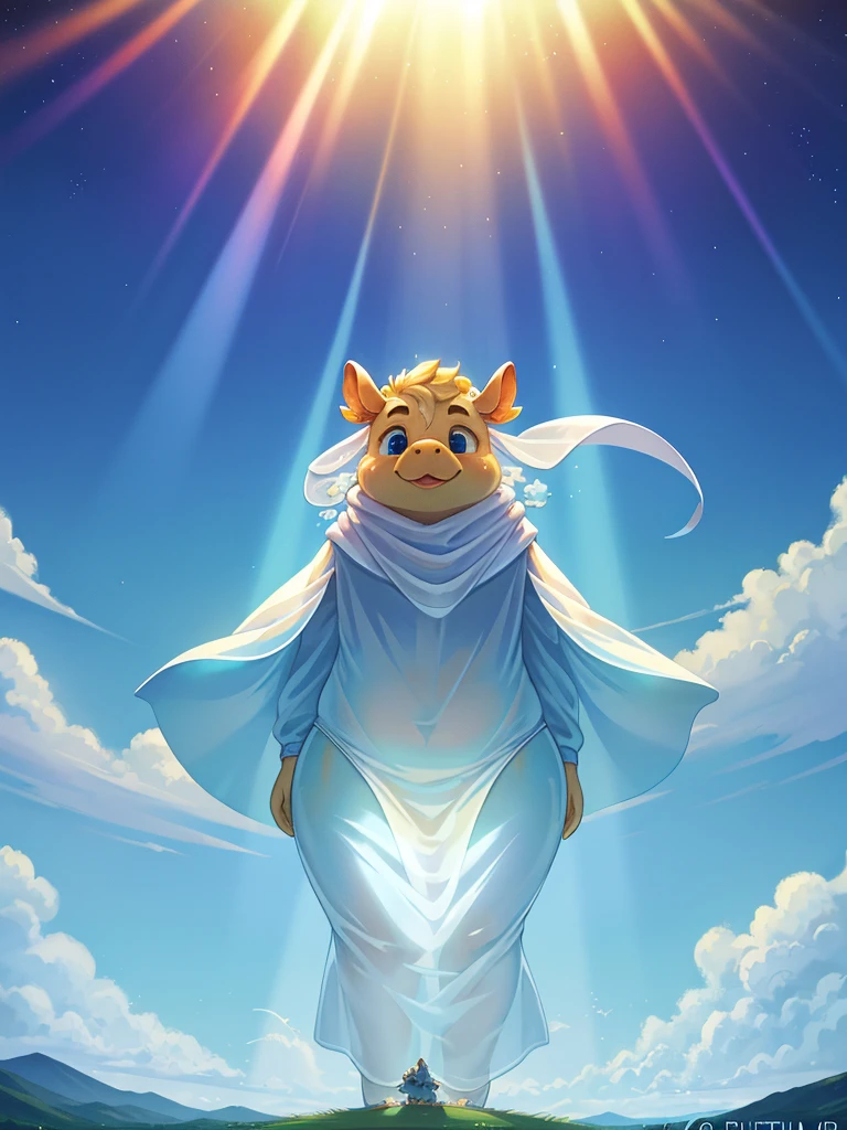 Columbia Pictures logo style , Hallucination , (ugly Sow) , (butterface) , relaxed Fluttering white thin huge 1fabric , halation , Strong sunlight , The fabric is see-through, so your skin is visible , Divine Light , morning dew