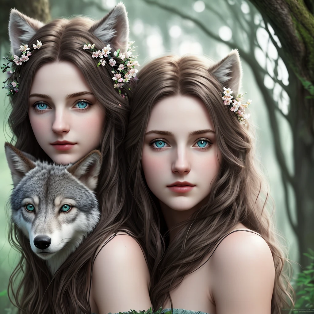 (Beautiful druid girl:1.3) Hugging a Wolf  (Extremely detailed CG 8k unity wallpaper,work of art, best qualityer, ultra detali, beautiful detailed eyes:1.2),better lighting, (best shade, extremely delicate and beautiful, blossom), work of art, best qualityer:1.1, realisitic:1.3, cinematic lighting:1.2, in the dark cave:1.5, ultra photoreal, photorealisitic:1.0, sharp focus: