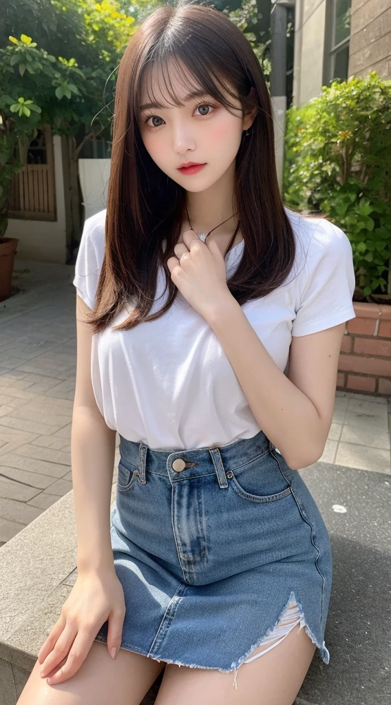 Tabletop, Highest quality, shape, Very detailed, finely, High resolution, 8k wallpaper, 完璧なダイナミックな構shape, Beautiful and exquisite, Nice spring clothes,Beautiful straight hair,Small breasts,Natural color lip, 20-year-old girl、cute、Always blur the background,Perfect and beautiful face,Beautiful and dense face、Slim face and figure,Big eyes、Putting on gal makeup,Actual Photos(Best image quality)、Fashion model posing、Full Body Shot、Change pose randomly、Randomly change the shooting angle and position、Summer Fashion