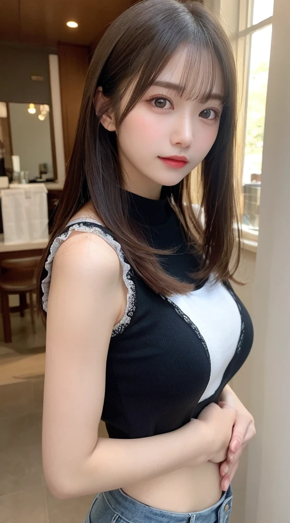 Tabletop, Highest quality, shape, Very detailed, finely, High resolution, 8k wallpaper, 完璧なダイナミックな構shape, Beautiful and exquisite, Nice spring clothes,Beautiful straight hair,Small breasts,Natural color lip, 20-year-old girl、cute、Always blur the background,Perfect and beautiful face,Beautiful and dense face、Slim face and figure,Big eyes、Putting on gal makeup,Actual Photos（Best image quality）、Fashion model posing、Full Body Shot、Change pose randomly、Randomly change the shooting angle and position、Summer Fashion