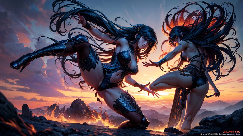 A beautiful anime girl in an action pose, detailed face and eyes, long hair, detailed foot and leg, dynamic action scene, dark fantasy environment, epic fantasy, intricate details, highly detailed, vibrant colors, dramatic lighting, cinematic composition, masterpiece, (best quality,8k,highres,masterpiece:1.2),ultra-detailed,(realistic,photorealistic,photo-realistic:1.37),fantasy,epic,dark,dramatic,cinematic,dynamic,intricate,vibrant colors,detailed face and eyes,long hair,detailed foot and leg,action pose,full body