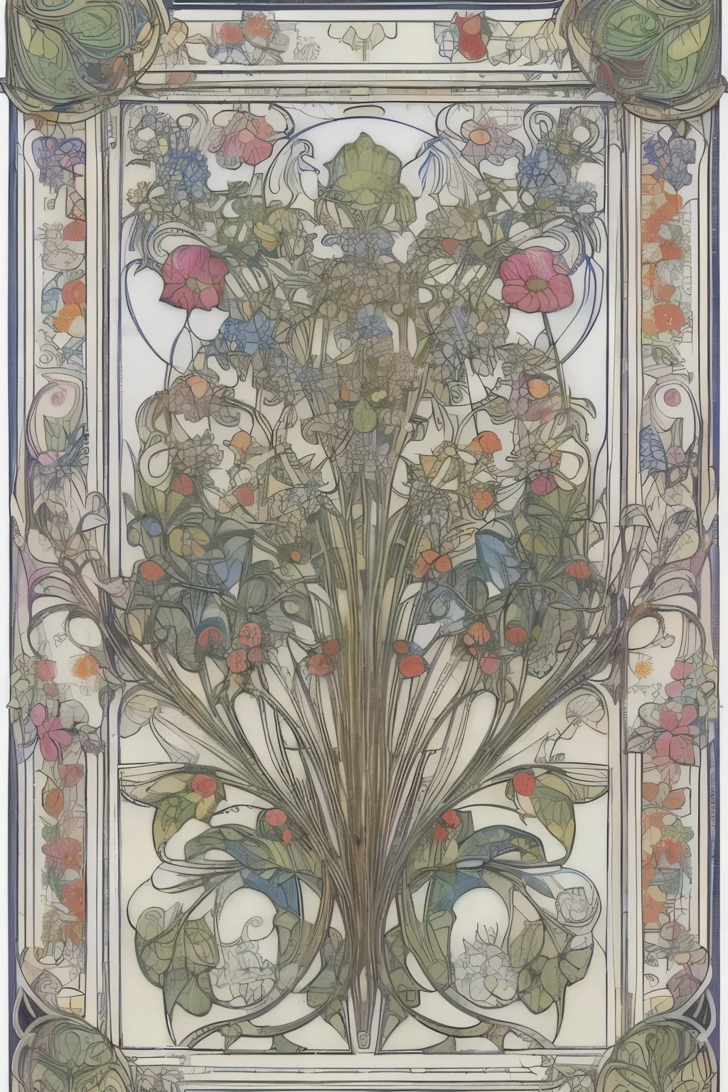 Flower Painting, Floral frame, Decorative panel, Abstract Art of Alphonse Mucha, sketchfab, 色や影のないLine artやシーン. (masterpiece, Better Quality, High resolution: 1.4), be familiar with, Intricate details, 4K, Color Splash, Line art, Fibonacci,