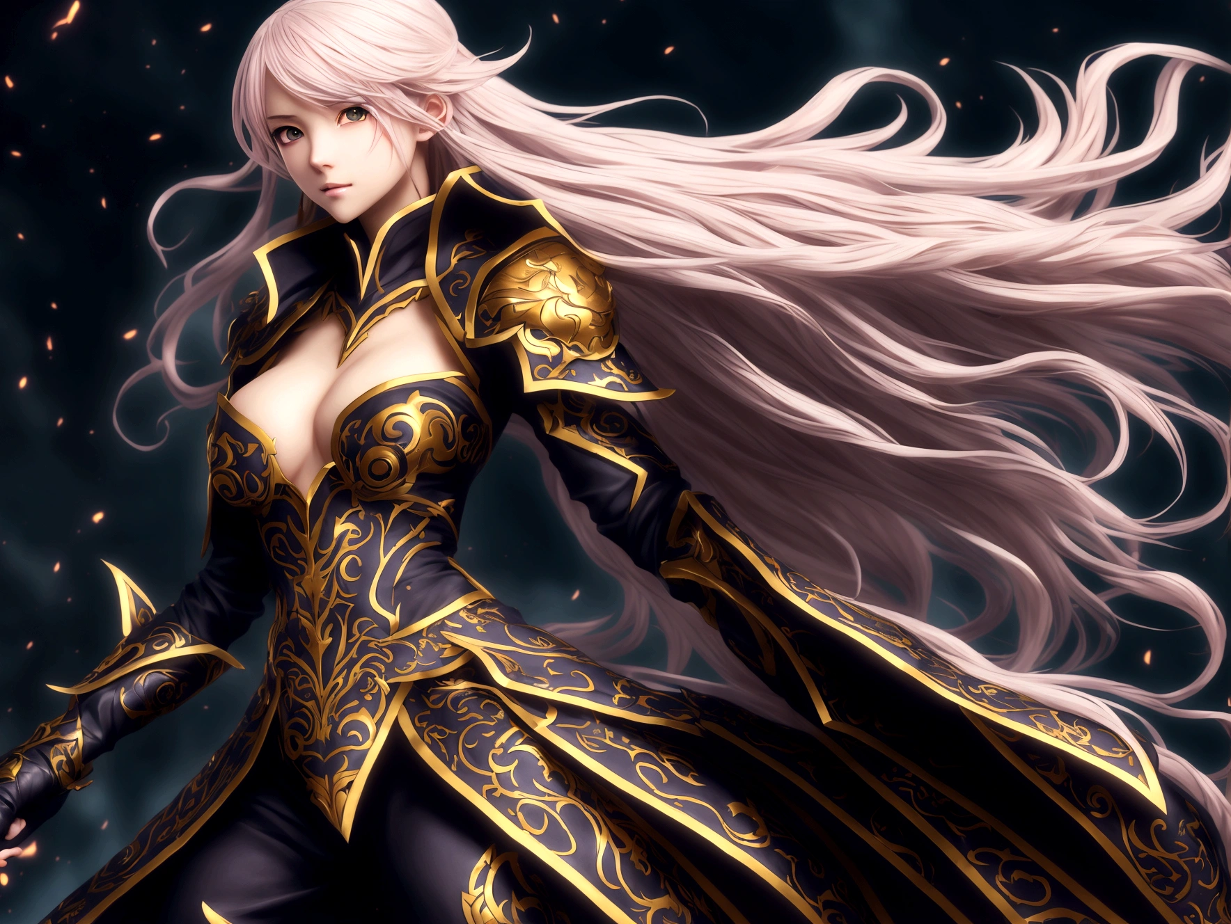 A highly detailed, beautiful anime girl in the Honor of Kings mobile game, full body and foot view, dynamic action pose, elegant and graceful, intense battle expression, detailed facial features, long flowing hair, intricate costume design, dynamic lighting, cinematic composition, vibrant color palette, masterpiece quality, ultra-detailed, photorealistic