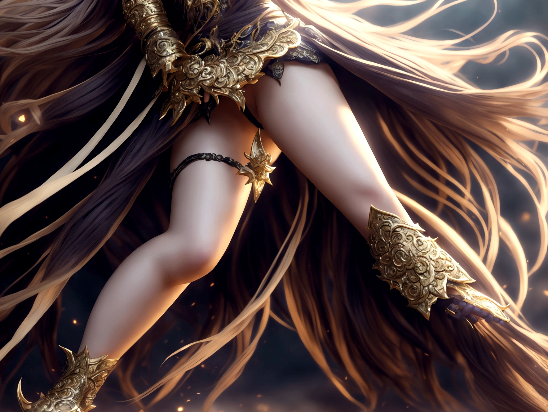 A highly detailed, beautiful anime girl in the Honor of Kings mobile game, full body and foot view, dynamic action pose, elegant and graceful, intense battle expression, detailed facial features, long flowing hair, intricate costume design, dynamic lighting, cinematic composition, vibrant color palette, masterpiece quality, ultra-detailed, photorealistic