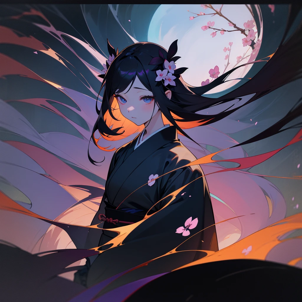 god々、Japanese clothing、woman、Floral、night、Best image quality、black、black世界、Phalaenopsis orchid、Fantasy、Landscape painting、like、like憎、beautiful、god秘、