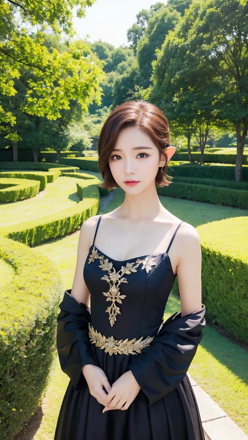 Highest quality:1.2)、1 Girl、Elf、Are standing、chest、short hair、Frielen、Fantasy、(landscape:0.5)、
