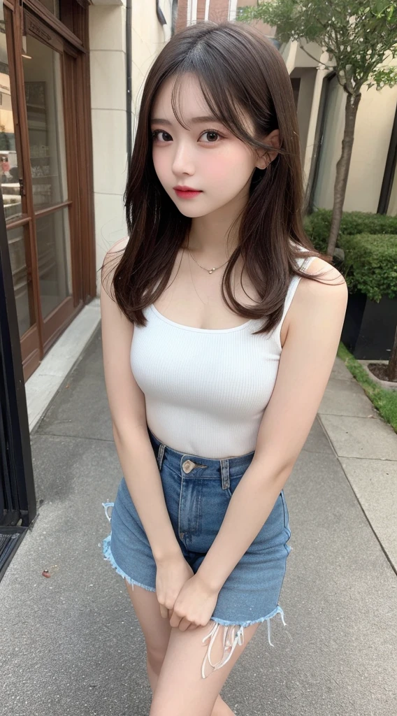 Tabletop, Highest quality, shape, Very detailed, finely, High resolution, 8k wallpaper, 完璧なダイナミックな構shape, Beautiful and exquisite, Nice spring clothes,Beautiful straight hair,Small breasts,Natural color lip, 20-year-old girl、cute、Always blur the background,Perfect and beautiful face,Beautiful and dense face、Slim face and figure,Big eyes、Putting on gal makeup,Actual Photos（Best image quality）、Fashion model posing、Full Body Shot、Change pose randomly、Randomly change the shooting angle and position、Summer Fashion