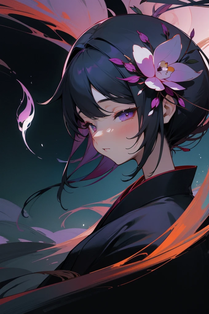 god々、Japanese clothing、woman、Floral、night、Best image quality、black、black世界、Phalaenopsis orchid、Fantasy、Landscape painting、like、like憎、beautiful、god秘、