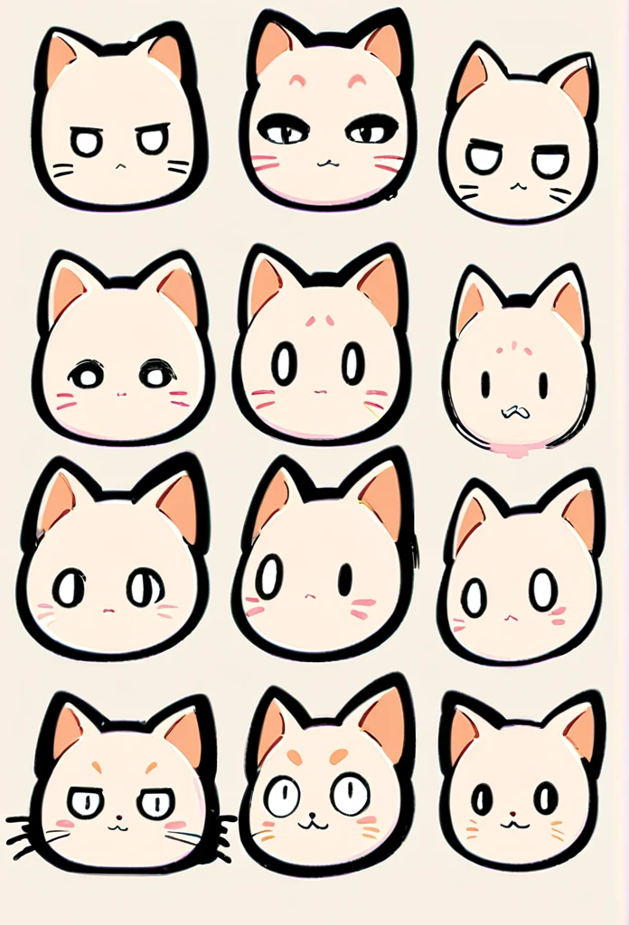 (((A cute slender tabby cat))),(Thick painting style,sketch),multiple poss and expressions,the style of line drawing style, dark white, Light Beige, loose gestures, simple line work, lacquer painting, thick texture,style cute, emoji as illustration set, with bold manga line style, dynamic pose dark white,f/64 grouprelated characters --niji 6