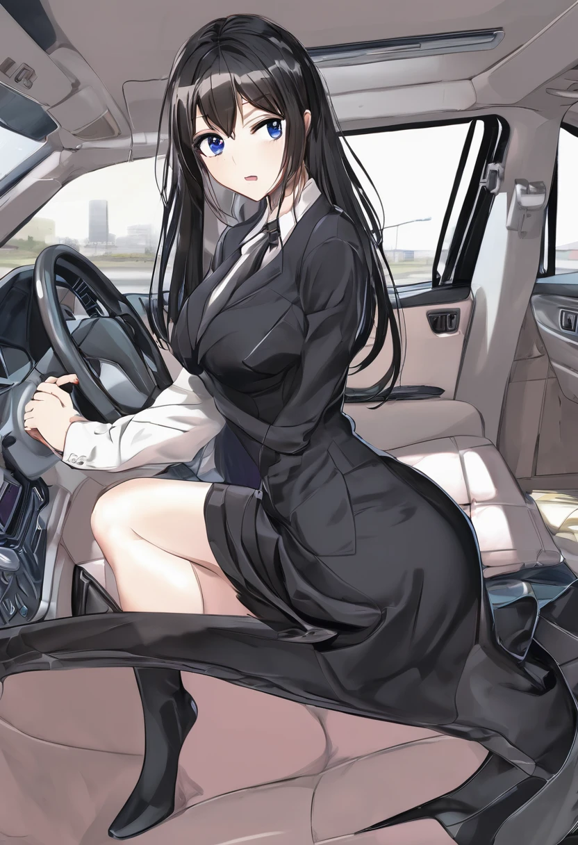 adult content, explicit content, 1girl many boys, (middle age teacher standing up against a dashboard:1.5), absurdres, bangs, blush, (formal dress that shows legs and ass:1.5), breasts, blue eyes, long black ponytail, clenched hands, commentary request, eyelashes, full body, high res, looking down, medium breasts, long hair, skin tight, crying, solo, sexy purple high heels boots, (she is standing up:1.5), (sexy body:1.5), (show pussy:1.5), (tape gag:1.5), (tied hands:1.5), (sexy calves:1.5), (34 years old athletic body:1.5), (black pantyhose:1.5), (detailed pussy:1.6), (she is tied to the dashboard by her young student:1.5), (detailed eyes:1.5), (show horny young students that grabs her breast:1.8)
