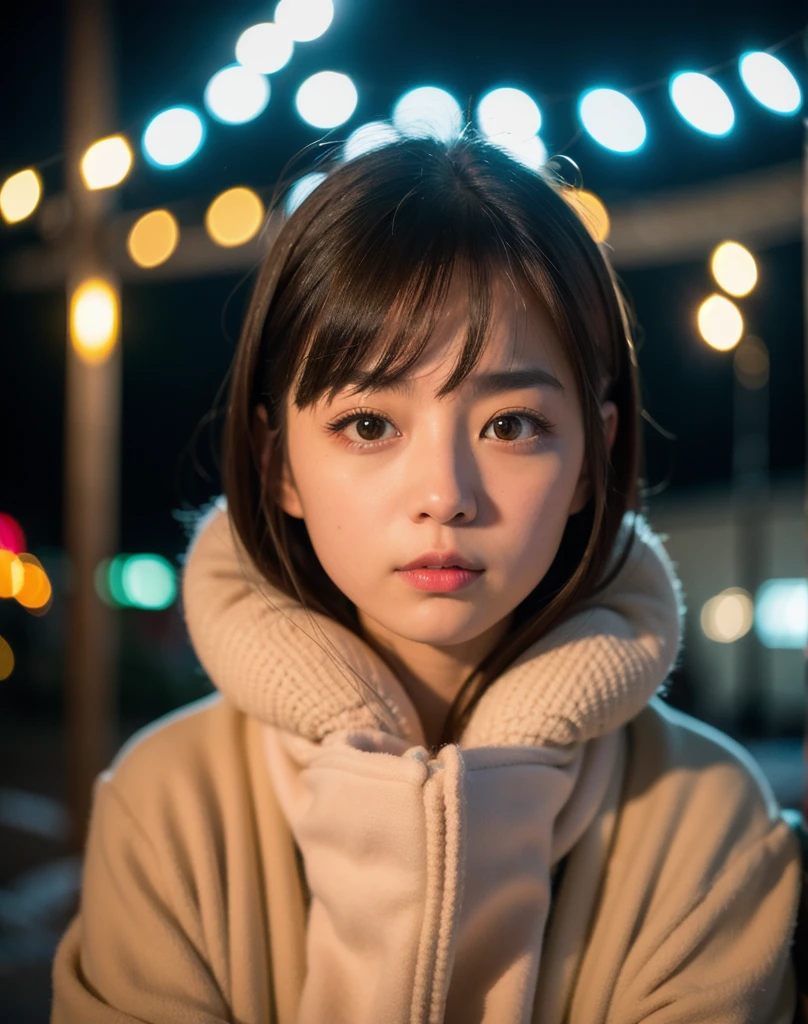 (4k, RAW photo, best quality, masterpiece:1.2),japanese,1girl,winter,night light,face focus,looking another,
 