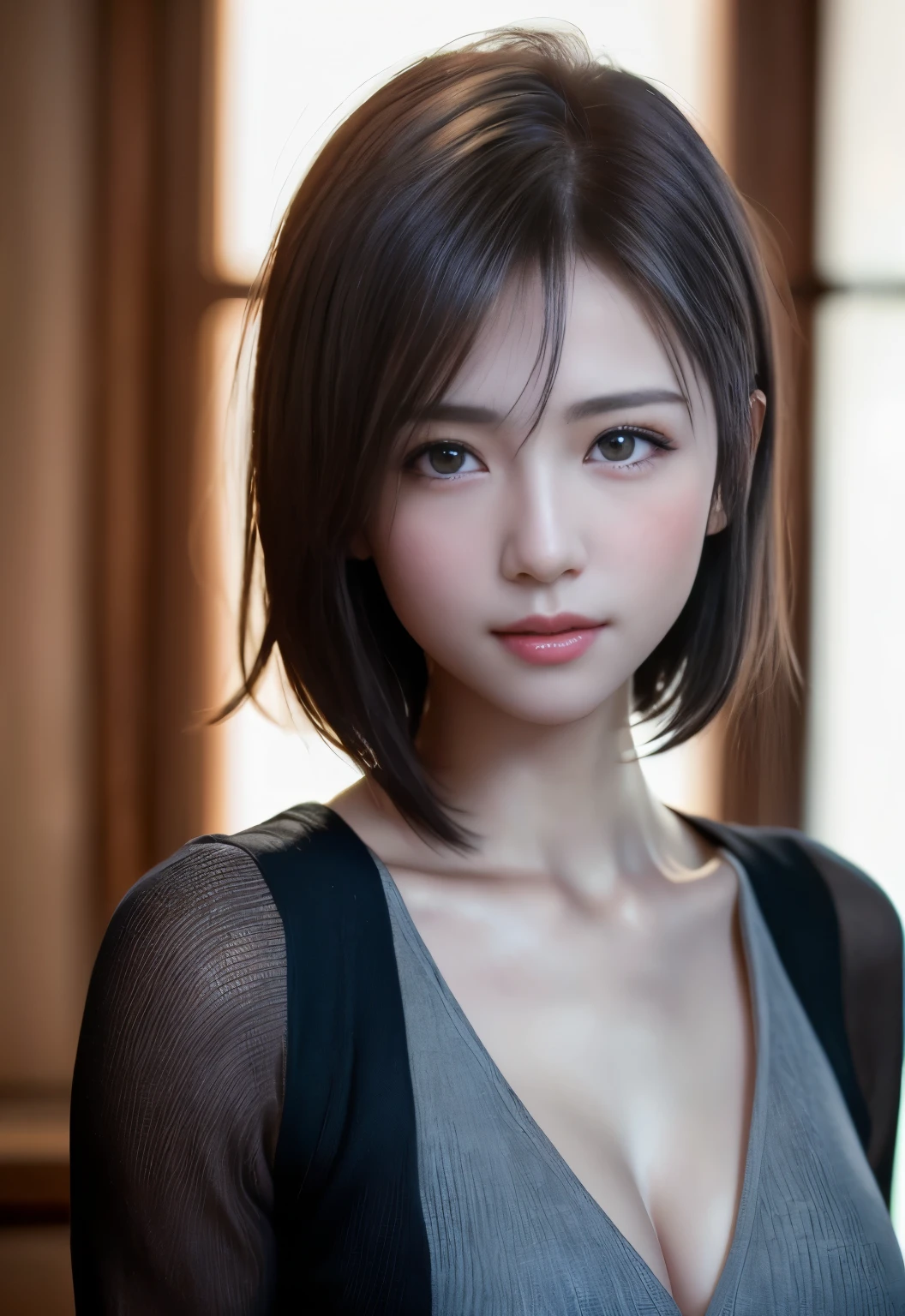 (8K, Realistic, RAW Photos, Highest quality: 1.3), (One Girl), とてもbeautiful, (Realistic Face), (boyish, Silver color very short hair), beautiful , A brilliance that captivates the viewer, beautiful expression, beautiful breasts, (Realistic Skin), beautiful fece...
