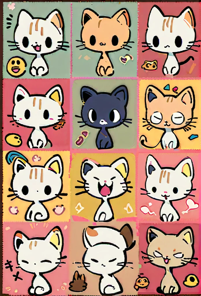 (((A cute slender tabby cat,full body))),(Thick painting style,sketch),multiple poss and expressions,the style of line drawing style, dark white, Light Beige, loose gestures, simple line work, lacquer painting, thick texture,style cute, emoji as illustration set, with bold manga line style, dynamic pose dark white,f/64 grouprelated characters --niji 6