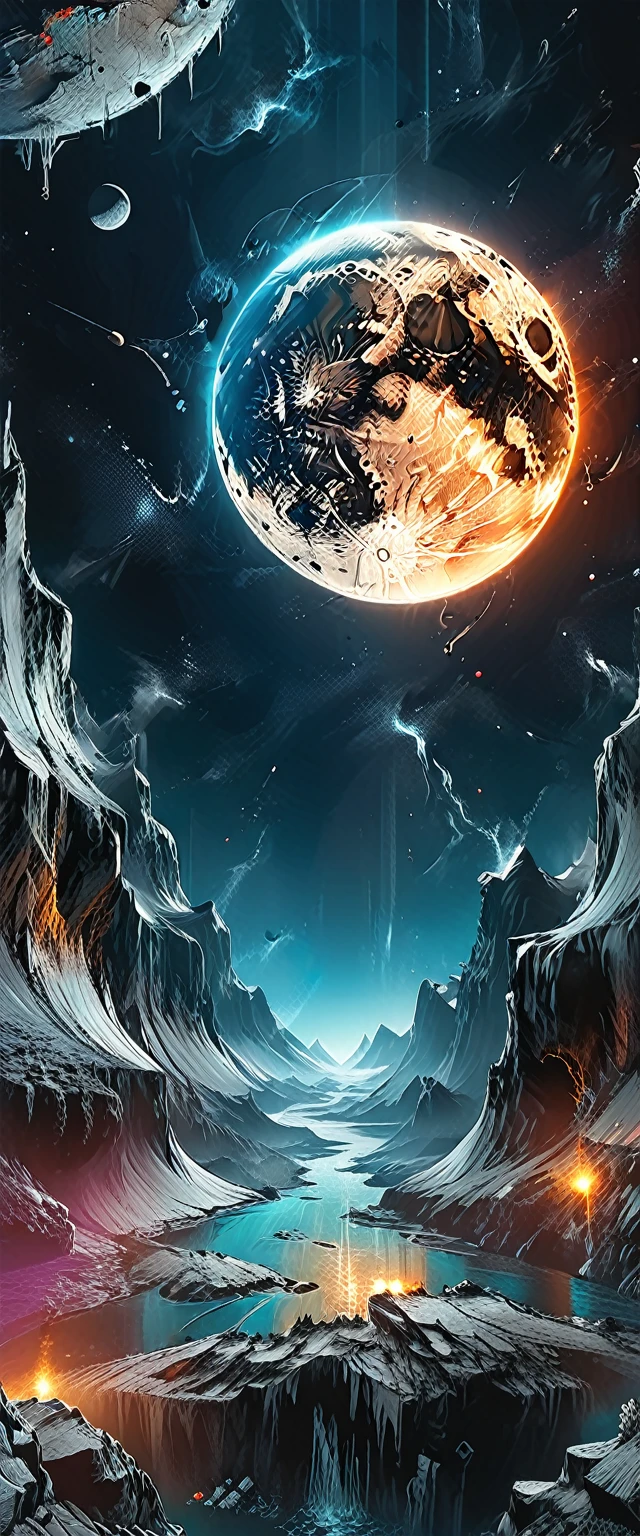 planet earth, space, planet moon, outer space,graphic style of novel comics, 2d, 8k, hyperrealism, masterpiece, high resolution, best quality, ultra-detailed, super realistic, Hyperrealistic art, high-quality, ultra high res, highest detailed, lot of details, Extremely high-resolution details, incredibly lifelike, colourful, soft cinematic light,