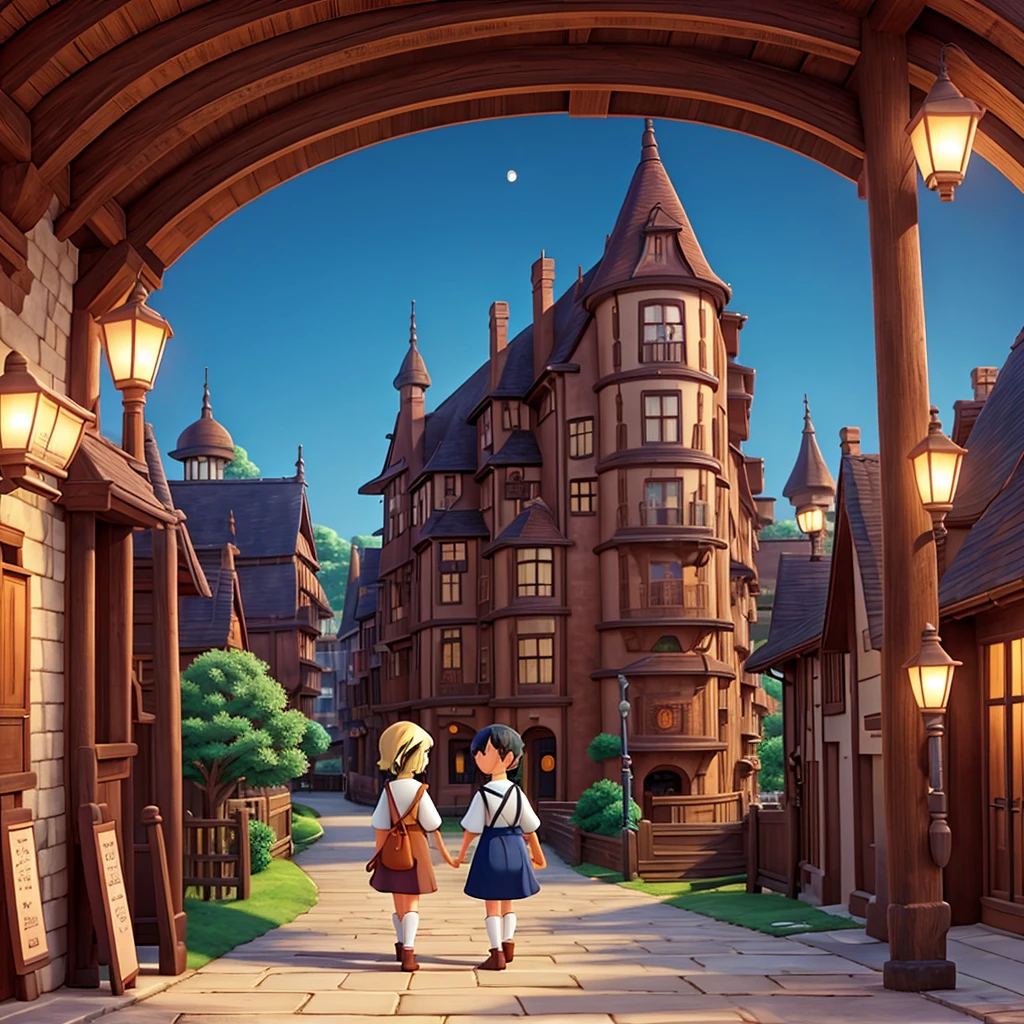 Ghibli style　Howl　Company trip　Stroll through the historic streets　Number of employees: 50　looks fun
