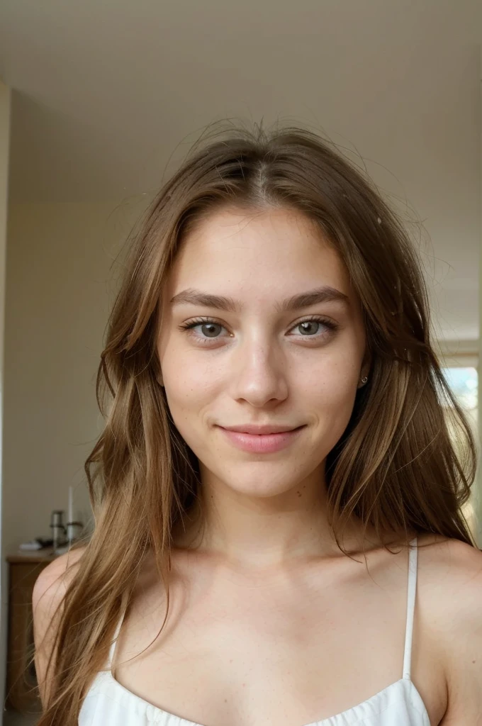 Create a picture of a twenty-year-old girl. ((Have a natural and attractive face)) (Her hair should be blonde with brown stems) (Long hair)