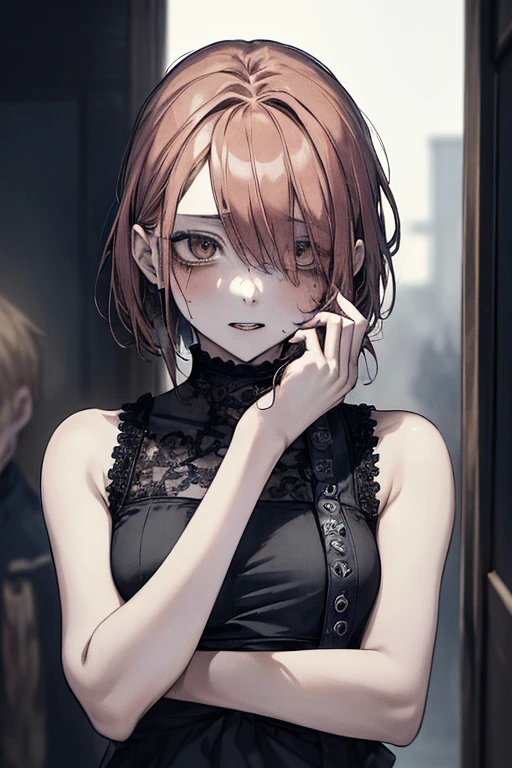 (masterpiece:1.2, Highest quality), (Actual photo, Intricate details), (1 Female, alone, Upper Body, Small breasts) ,whole body,Clothes:underwear:Shaving your head、Boldな髪色にしたり,Dramatic makeup,Unconventional fashion choice behavior:traitor、Disobedient、Create mixed media art、experiment with different subcultural values:Personality、Genuine、Creative Expression of Inspiration:Punk Rock Music、Counterculture Icon,Characteristics of the avant-garde art movement:Bold、Bold、Think outside the box。