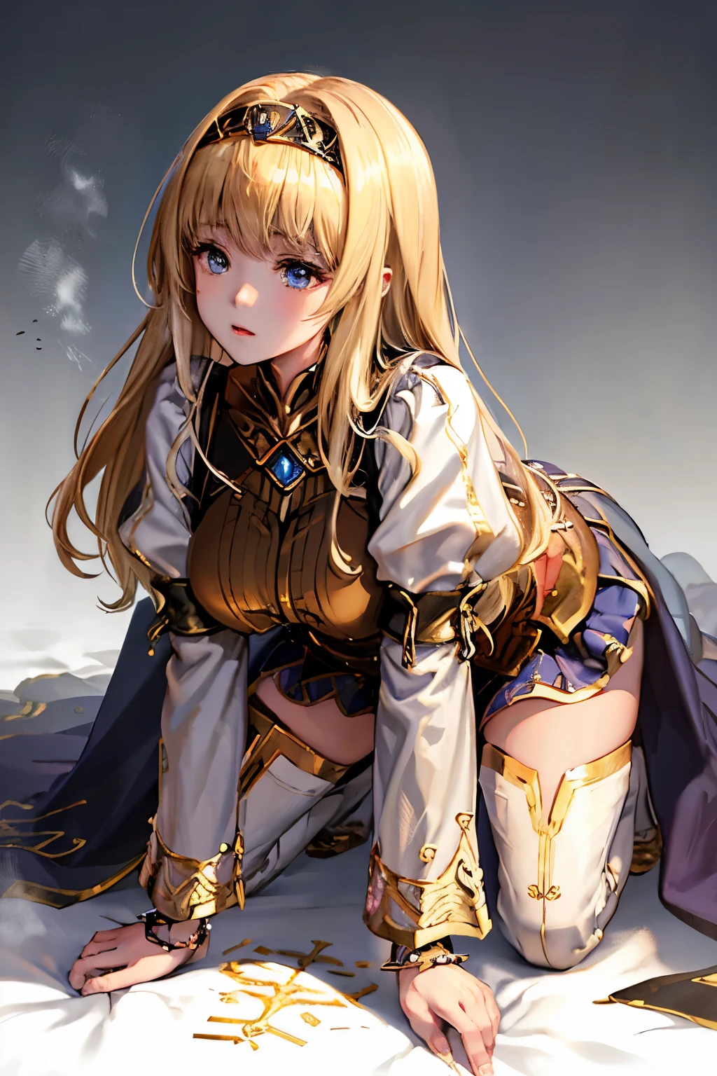 （（（ＳＦＷ、sound、Highest quality、first-clasasterpiece、Normal body、8K、Detailed face、Ultra-precision、Normal hand、Normal finger、５Finger、Highest）））、beautiful girl、Golden blonde;1.4、slender、low length、thin feet、Alisha、Princess、Valkyrie Profile、Fleeting、blush、Dungeons、On all fours、Crawl、Lift up your skirt yourself、Pure white pants