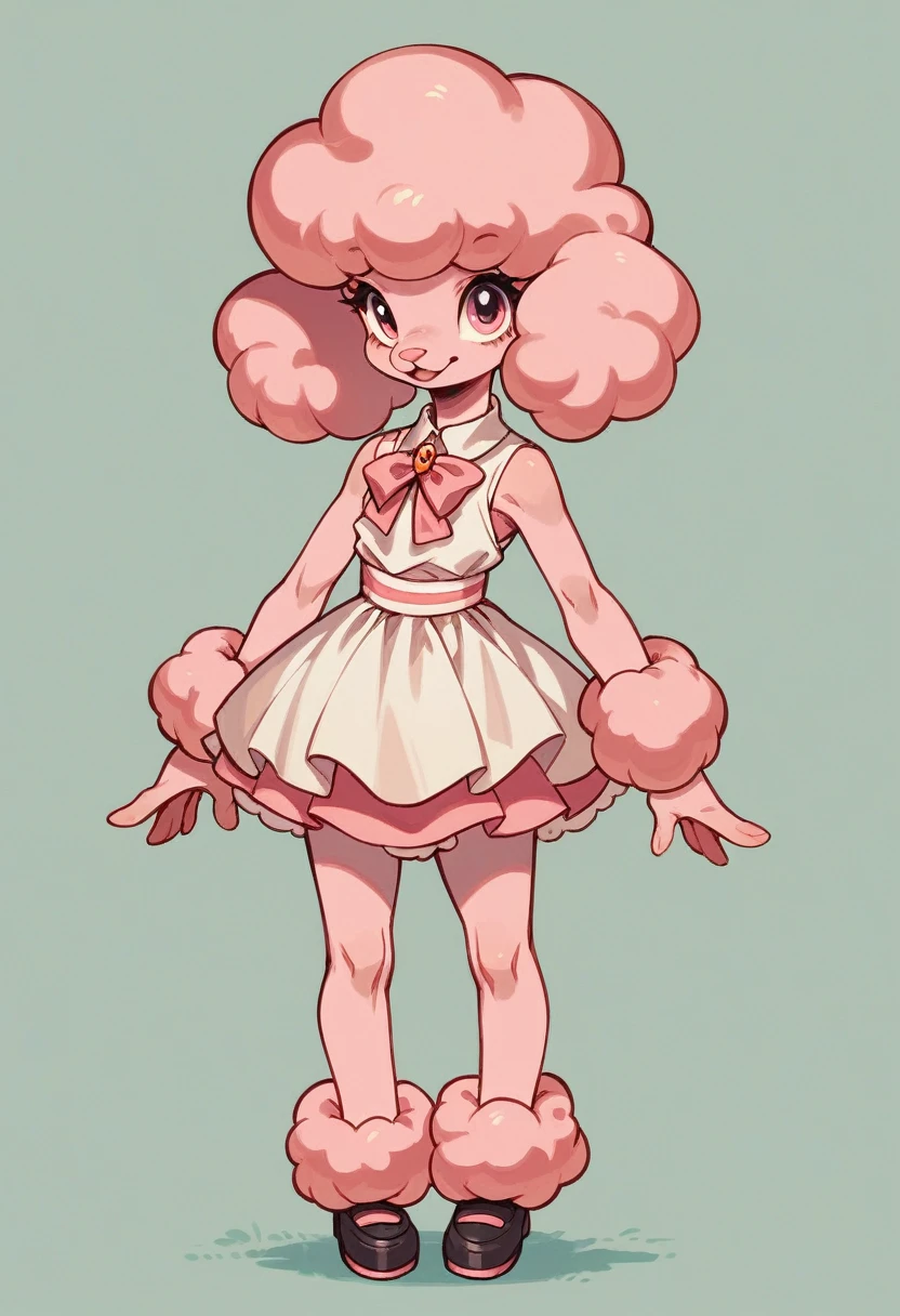 Ultra-Realistic Toy Poodle　Pastel pink candy country　Bipedal　Standing facing forward