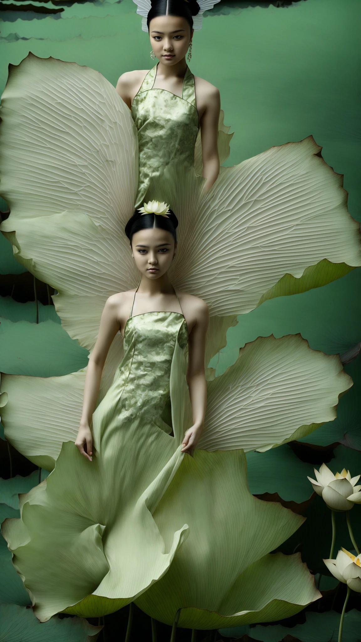 ((best quality)), ((masterpiece)), ((Practical)), 1 Girl, Solitary:2,lotus_leaf_Fairy,close up，beautiful，dynamic action, Anatomically correct, Chinese traditional clothing, Extreme details,Full body shooting