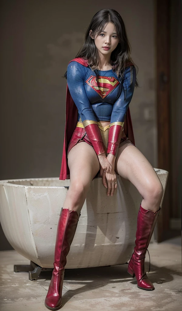 No background、(((Beautiful legs in black tights.)))、(((Legally express the beauty of your smile)))、((((Make the most of your original images)))、(((体にぴったりフィットするSupergirl Costume)))、(((Supergirl Costume)))、(((short and beautiful hair)))、(((suffering)))、(((Please wear black tights....、Wear red boots)))、((Best image quality、8K))、((Highest quality、8K、masterpiece:1.3))、(((Preserve background )))、Sharp focus:1.2、Beautiful woman with perfect figure:1.4、Slim Abs:1.2、Wet body:1.5、Highly detailed face and skin texture、8K