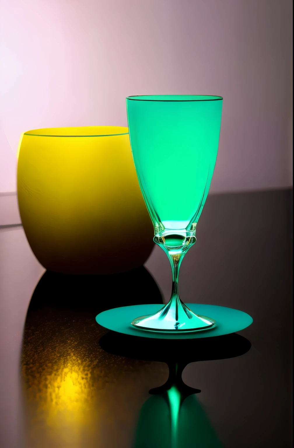 surreal glass shape, liquid glass, chromatic aberration, broken prism, purple rain, refraction, light caustics, detailed illustration , oranges on a white marble table, deep purple velvet drapes, 8k, photography style,2 glasses with orange bioluminescent fluid in them, on a white marble table, bioluminescent, colorfull, glow,