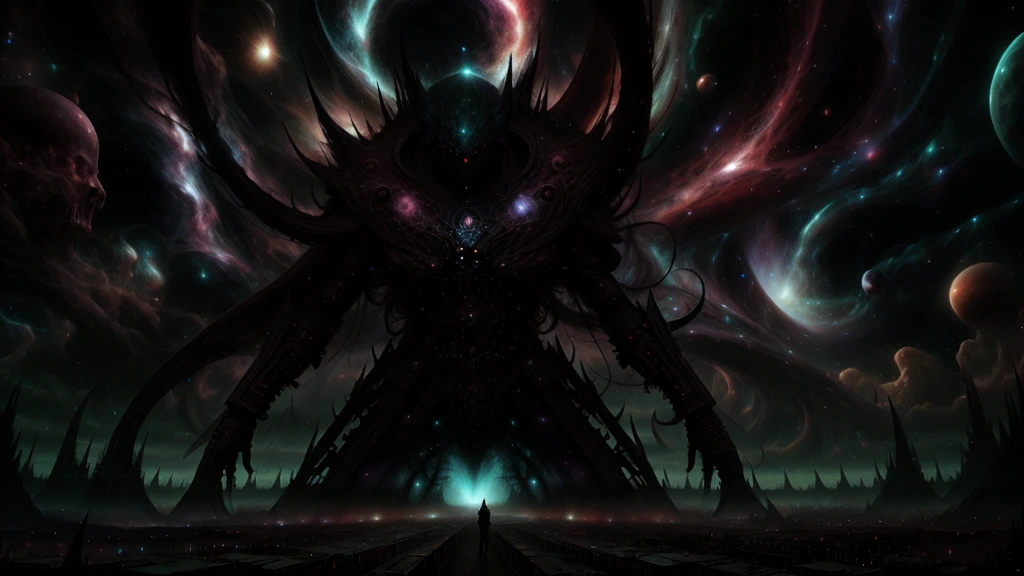 The cosmic creator God forms the dark fantasy world out of the chaos of the early universe