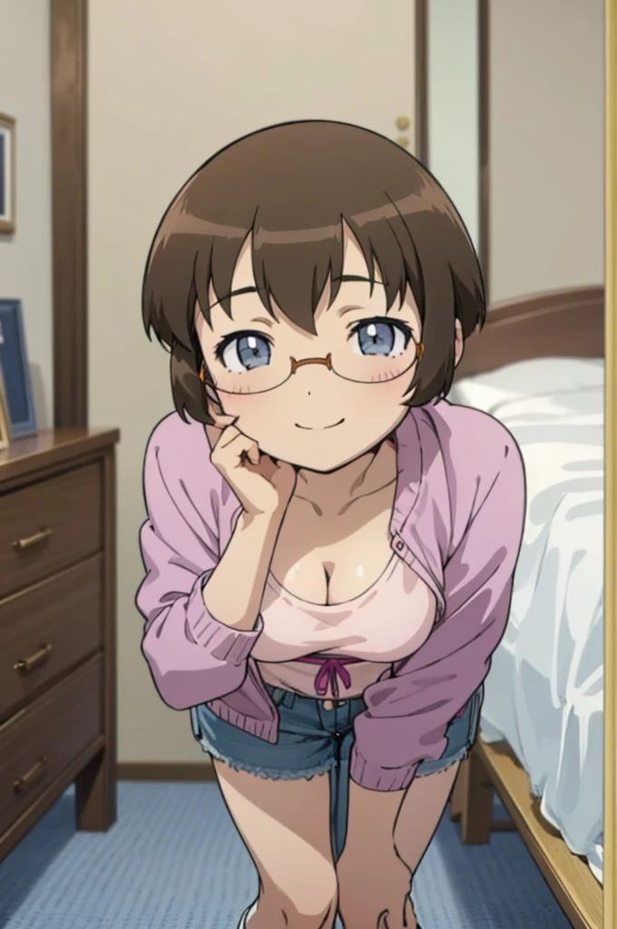 solo, 1girl, looking at viewer, 2D, anime, anime coloring,, (nsfw:1.3), manami tamura, , smile