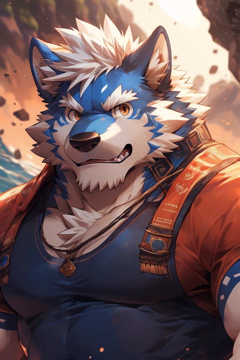 human nature, Wildlife, male,18 years old, solitary, ((Round Face, The face is plump,Orange eyes,Thick white hair,)), ((Endomorph, Handsome,enthusiasm)), (swimsuit,Clothes), ((domestic 狼, Wolf Orc,) Fluffy fur, Fluffy), Bokeh, (high quality, high resolution, masterpiece), (Dynamic Lighting, Vibrant colors,Natural fill light), (Revitalize,Disdain,aggressive), Full body picture (close up), cartoon, author:Takemoto Arashi, From zixiong, By Chunni, author:Empty Ghost,(background:Sea,deep sea exploration,Tropical Fish)'