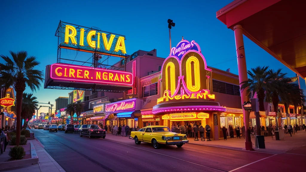 A vibrant night scene of the Riviera Hotel and Casino in Las Vegas, showcasing its brightly lit neon sign and large digital displays advertising various shows and attractions. The entrance is illuminated, inviting guests inside. The surrounding area features additional neon signs and a bustling street filled with cars and people, capturing the lively and energetic atmosphere of the Las Vegas Strip.