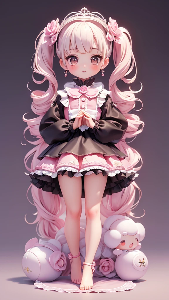 ((petite bishojo, quirky 2girls)), (whiny face), (puffy eyes), (masterpiece), (top quality), ((hyper detailed)), (exquisite), (beautiful and aesthetic), (super detailed skin), (high standard), ((high resolution)), ((depth)), (perfect anatomy), (full body), (bare foot), (blush), (earring), (lipstick), ((dolly)), ((to take a kawaii pose))