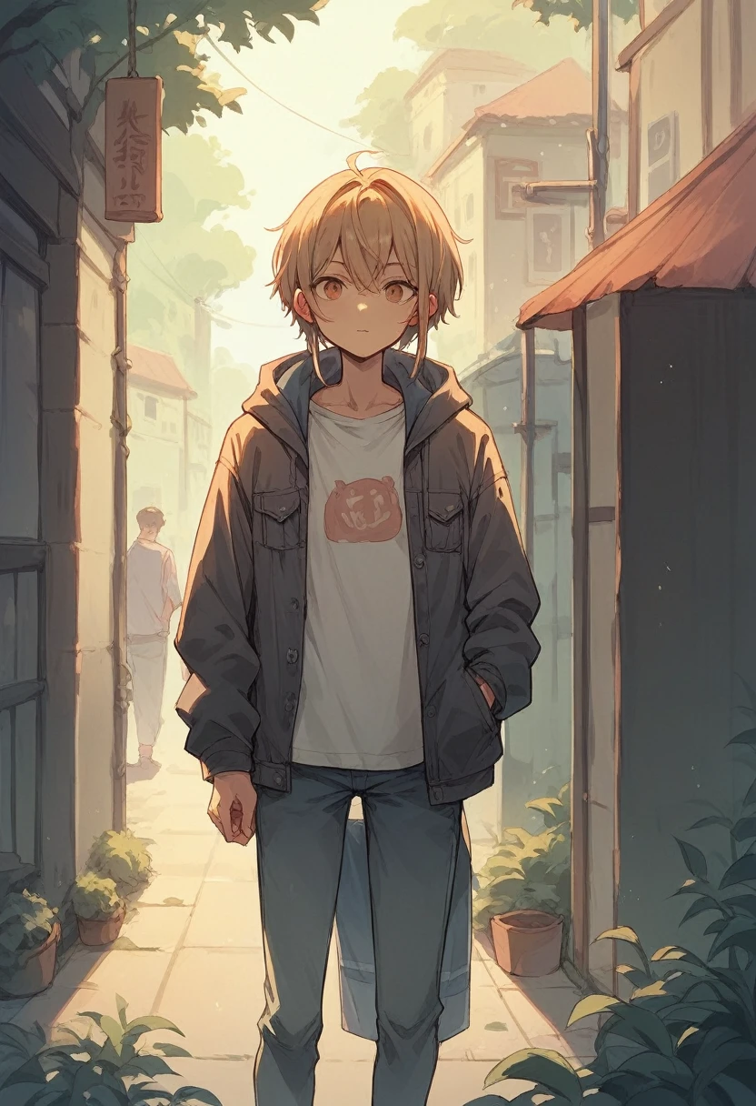 An anime girl standing at home without clothes