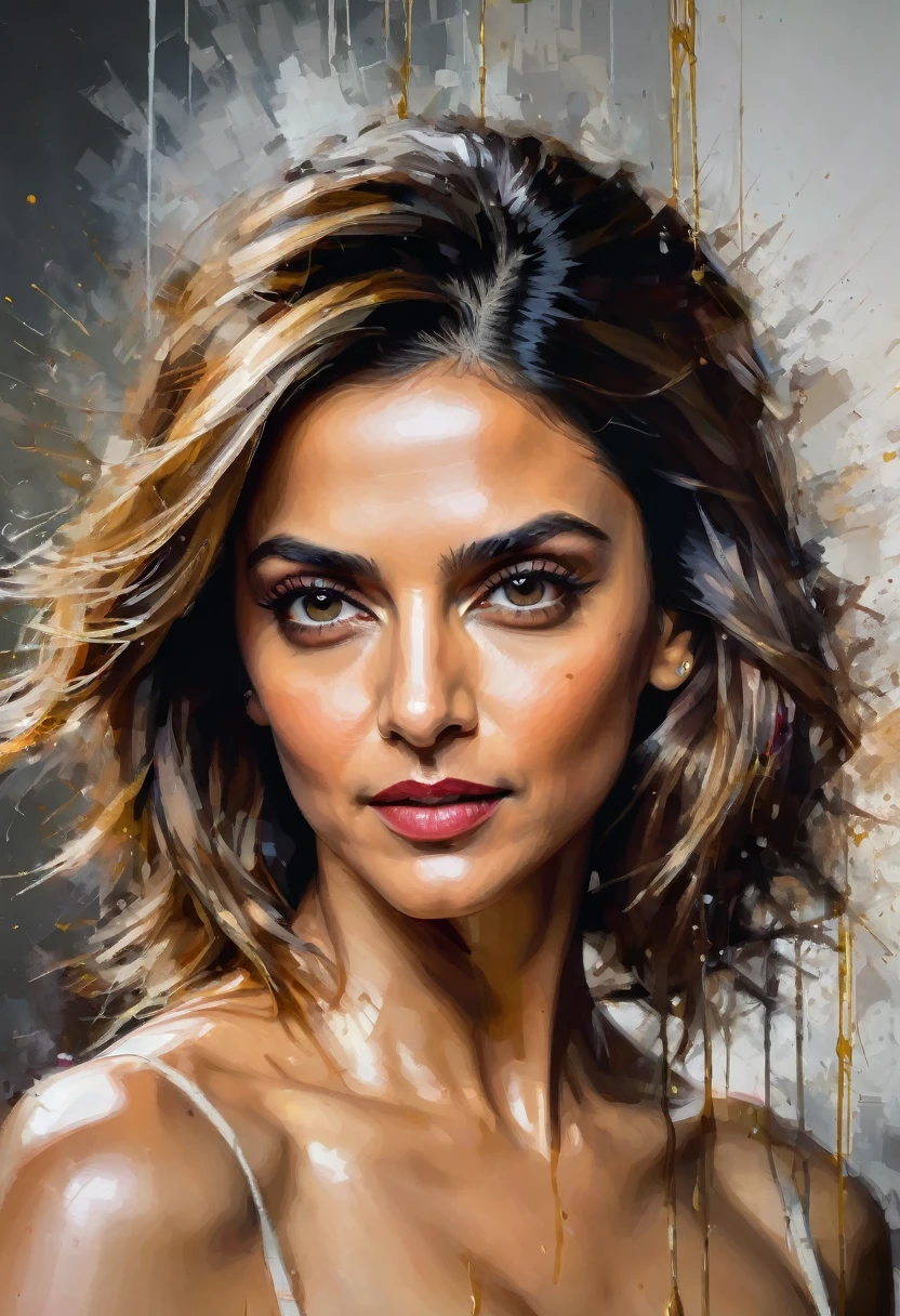 portrait of elegant beautiful Lebanon milf woman, Deepika Padukone, undercut hair, naked, cleavage, big buttock, perfect symmetric eyes, hyper realistic skin texture, realistic, award-winning photograph, rim ambient lighting, 8k, dslr, soft lighting, high quality, film grain, Fujifilm XT3, oil painting, heavy brushstrokes, paint drips, a breathtaking portrait of a Mozart, by Jeremy Mann, Carne Griffiths, Robert Oxley, rich, deep colors,layered image shaded by cells, golden ratio, award winning, professional,highly detailed, intricate, volumetric lighting, gorgeous, masterpiece, sharp focus, depth of field, perfect composition, award winner, artstation,
