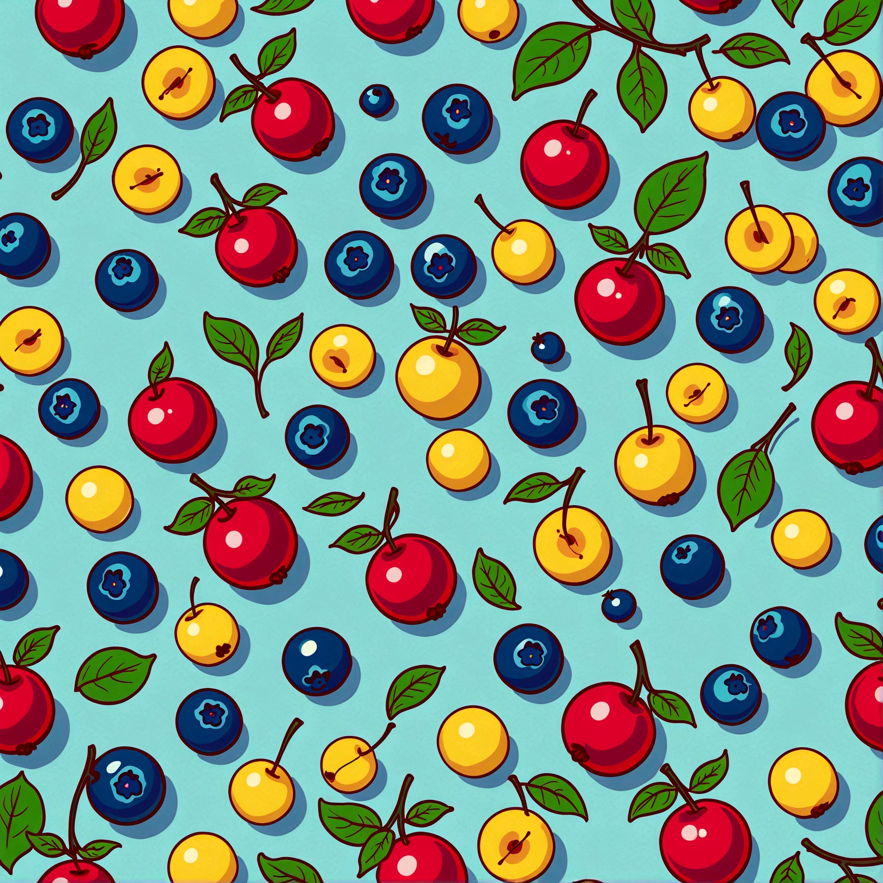 repeating pattern , flat, 2d illustration,digital print, flat background, empty space, vector, art station, digital print, highly detailed clean,Blueberry and wild cherry plum,hand drwan seamless pattern--tile--v 10